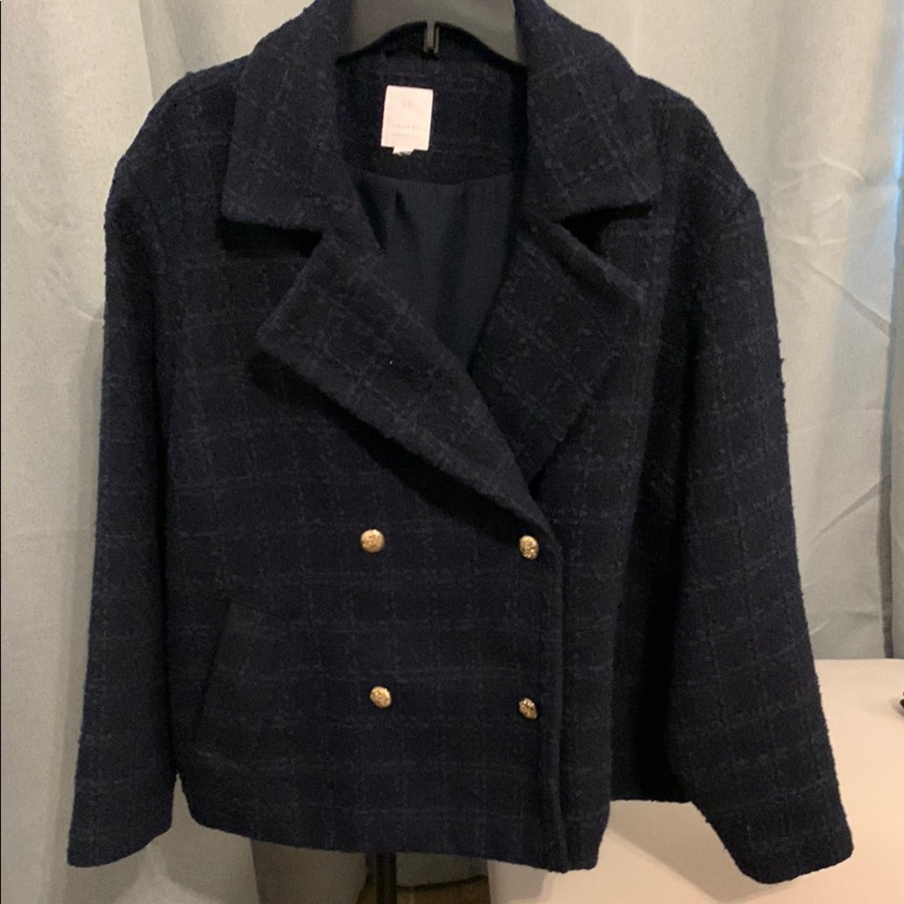 LC Lauren Conrad Blue and Gold Pea Coat Timeless Elegance